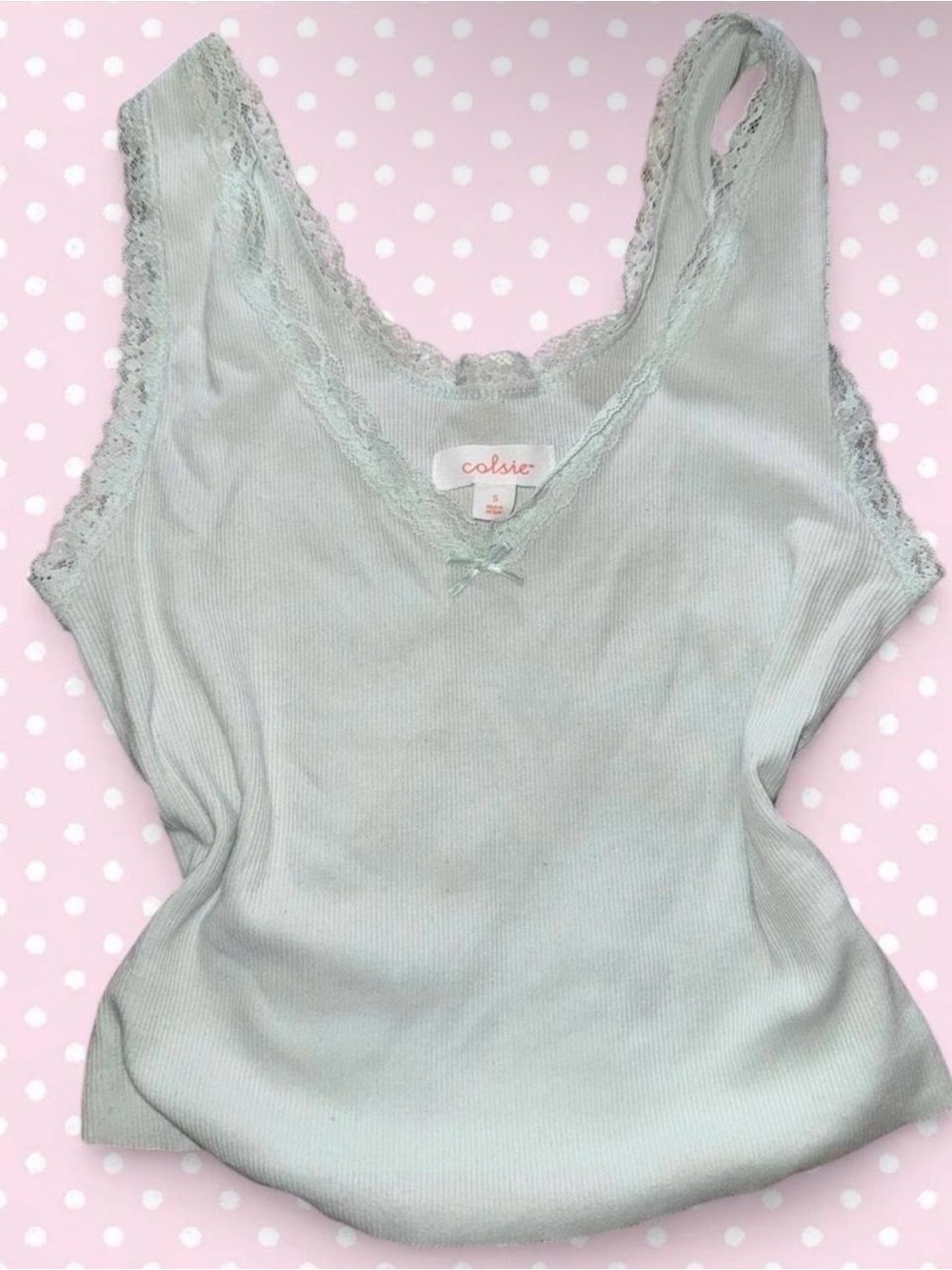 Colsie Lace-Trim Ribbed Tank Top in Mint